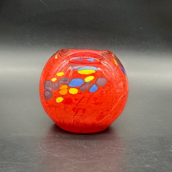 Other - Paperweight Candle Holder Bohemian Art Glass Handmade Red Rainbow Czech READ